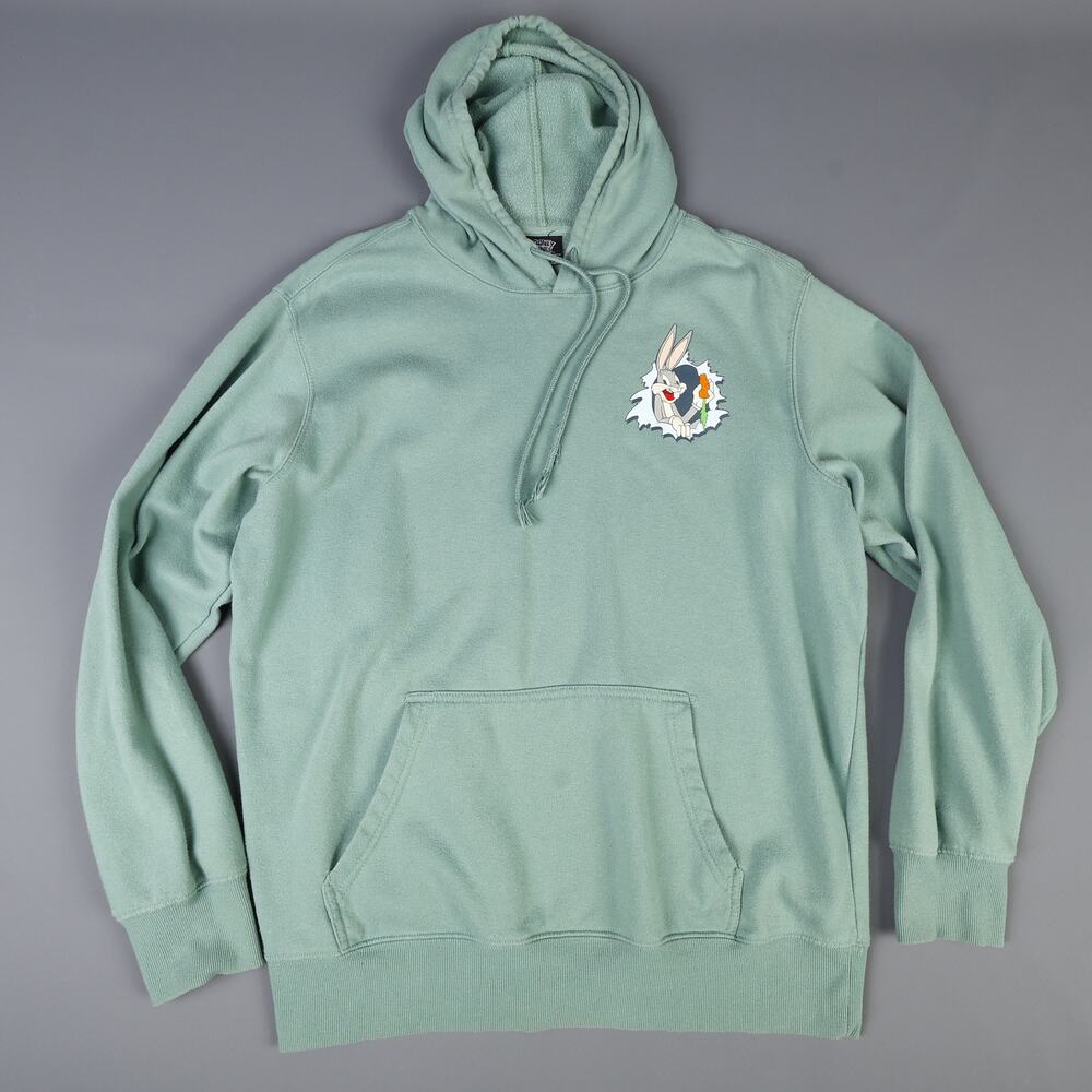 Looney Tunes Bugs Bunny Mens Large Hoodie Sweatshirt What's Up Doc? Green *READ*